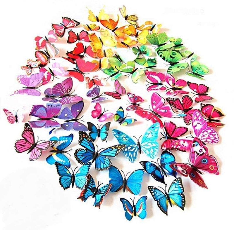 ElecMotive 72 Pcs 6 Packs Beautiful 3D Butterfly Wall Decals Removable DIY Home Decorations Art Decor Wall Stickers & Murals for Babys Bedroom TV Background Living Room (72 pcs in 6 Colors) - Image 1